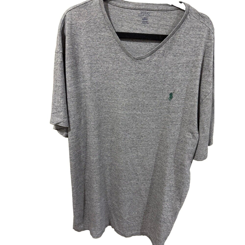 Men’s Polo RL 1X Grand Grey w Green Pony T-shirt EUC